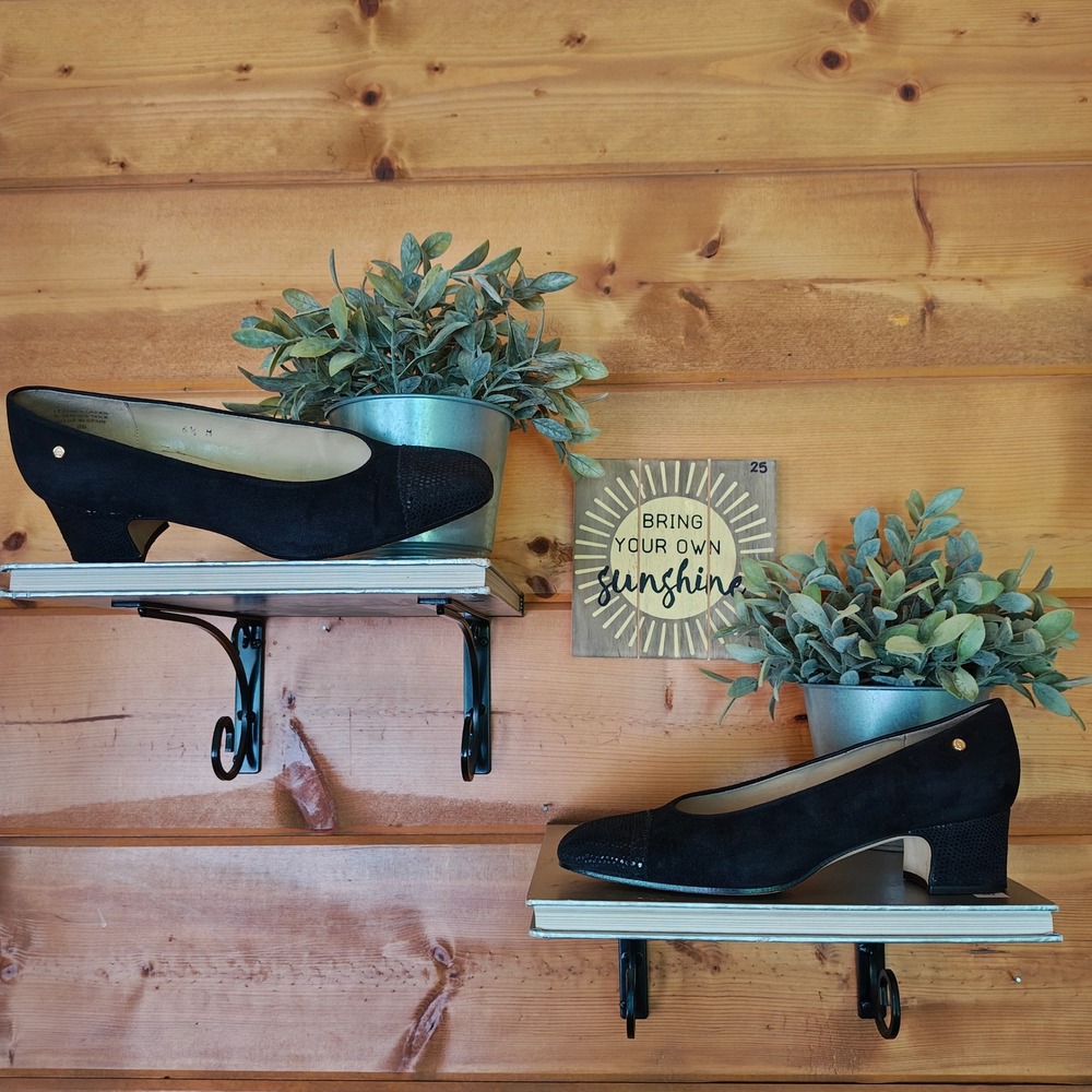 Etienne Aigner Britain Black Suede Leather Pumps Heel Dress Shoes Office Sz 6.5M